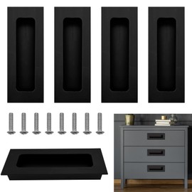 Jaczora 4 PCS Recessed Sliding Door Handles,Black Cabinet Pulls,Finger Pull for Kitchen Cupboard Cabinet Drawer Wardrobe Dresser Barn Door Closet, Rust-Resistant(111mm Length)