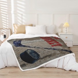 jejeloiu Kids Ice Hockey Fleece Throw Blanket Baby 30"x40" Winter Sports Hobby Fuzzy Blanket for Bed Sofa Couch Watercolor Ball Vintage Wood Sherpa Blanket Fuzzy Blanket
