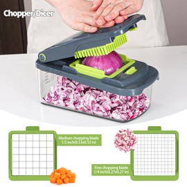 Cambom Vegetable Chopper Onion Chopper With Container, Multifunctional Food Chopper Vegetable Cutter Dicer Kitchen Gadgets, Carrot and Veggie Chopper 2 Blades Grey