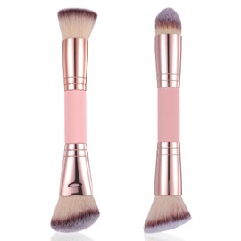 MBAIYO 2Pcs Double-ended Foundation Makeup Brush, Angled/Round Top Contour Foundation Brush Professional Blush Cosmetic Brushes for Beauty Blending Liquid Powder