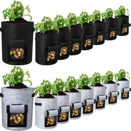 16 Pack Potato Grow Bags 10 Gallon Garden Planting Bag Garden Potato Grow Bags with Flap Vegetable Grow Bags Potato Growing Containers with Handles and Harvest Window for Potato Tomato and Vegetables