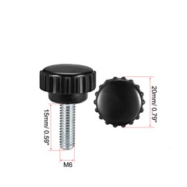 sourcing map M6 x 15mm Metric Male Thread Knurled Clamping Knobs Grip Thumb Screw on Type Plastic Threaded Hand Bolt Knobs Black 9 Pcs