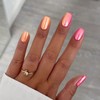 MERVF Square Press on Nails Medium Fake Nails Orange Chrome