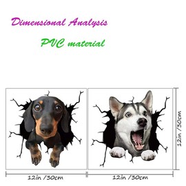 zalati Car Dog Stickers 2pcs 3D Car Crack Decals Window Clings for Car Home Window Truck Wall Fridge Glass Decoration