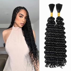 Deep Wave Bulk hair for Braiding Wet and Wavy Micro Braiding Hair No Weft Faux Deep Wave Braiding Hair Extensions for Box Boho Braids 150g with 2Bundles #1B (20Inch)