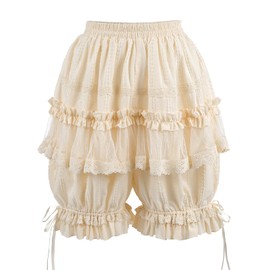 LTAKK Bloomers Women Ruffle Lace Pantaloons Renaissance Victorian Bloomers Kawaii Pumpkin Shorts, Beige, Small