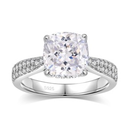 Elio Passero Egagement Rings,S925 Sterling Silver Ring, 3CT Solitaire Cubic Zirconia Rings Round/Oval/Pillow-shaped/Rectangular Promise Wedding Bands with Side Stones,Size 4-10, Gemstone, Zircon