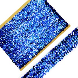 Length 5Yards，Wide 1.9 Inch Royal Blue Elastic Sequin Ribbon Trim for Sewing Dress Dance Costumes Headband (Royal Blue)