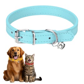 PETAXCELL Dog Collar with Bell, Pu Leather Cat Collars Pet Basic Soft Padded Adjustable Buckle, 14.5" (Sky Blue, 1 Pcs), Intended for Teacup/Little Dog/Kitten Cats/Small Animals