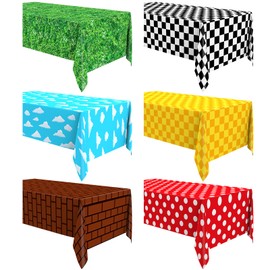Hosuly 6 Pcs Story Tablecloth Toy Inspired Mari Birthday Party Decorations Super Brother Plastic Table Cover 54 x 108 Inch, Boy Story Baby Party Decorations Toy Inspired Story Party Supplies