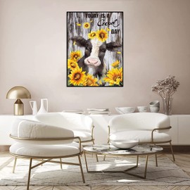 WUSARPLY Cow Diamond Paintings Kits for Adults, Sunflowers Diamond Art Kits Full Drill Diamond Dots Paint with Diamonds Arts and Crafts for Beginner Home Wall Decor