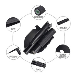 Jipemtra Gardening Folding Shovel Military Camping Shovel Survival Gear Entrenching Tool with Carrying Pouch Metal Handle for Camping Trekking Gardening Fishing Backpacking Snow (Black Zipper Pouch)