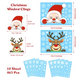 465 Pcs Snowflake Window Clings, 10 Sheets Christmas Window Clings, White Window Stickers, Double-Sided Reusable Window Decals for Glass Windows