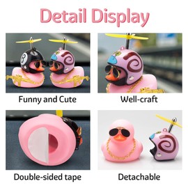 wonuu Rubber Duck Car Ornaments Pink Duck Car Dashboard Decorations Set with Propeller Helmet, Sunglasses, and Gold Chain. (W-Pink-Snail)