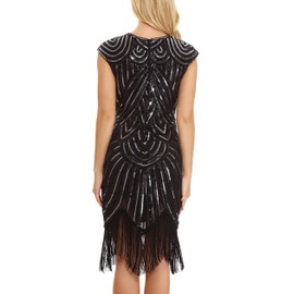 Women's Cocktail 1920s Dresses - Gatsby Sequin Art Deco Flapper Dress(XXL,Black)