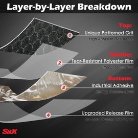 S&X Black Skateboard Grip Tape 12” x 48” - Single Sheet, Hexagonal Pattern for Superior Grip