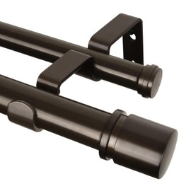 Double Curtain Rod 140 to 195 Inch, HOTOZON 1 Inch Heavy Duty Curtain Rods for Windows, Telescoping Double Drapery Rod with Simple Cap Finials, Bronze
