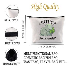 JXGZSO Manatees Cosmetic Bag Veggie Pun Lettuce Be Friends Makeup Bag Lettuce Lovers Gift Manatee Lovers Gift Ocean Animal Lovers Gift (Lettuce Be Friends B CA)