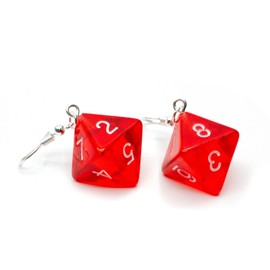 Miniblings 8 Sided Dice Earrings Red Handmade Fashion Jewellery I Octahedron Game Cube Backgammon Board Game Game Casino Play Poker 80s Retro Earrings Earrings, Metal Metal Cotton