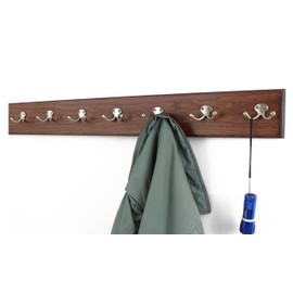 PEG AND RAIL Cherry Coat Rack with Satin Nickle Double Style Hooks 4.5" Ultra Wide (Mahogany, 36" x 4.5" with 7 Hooks)