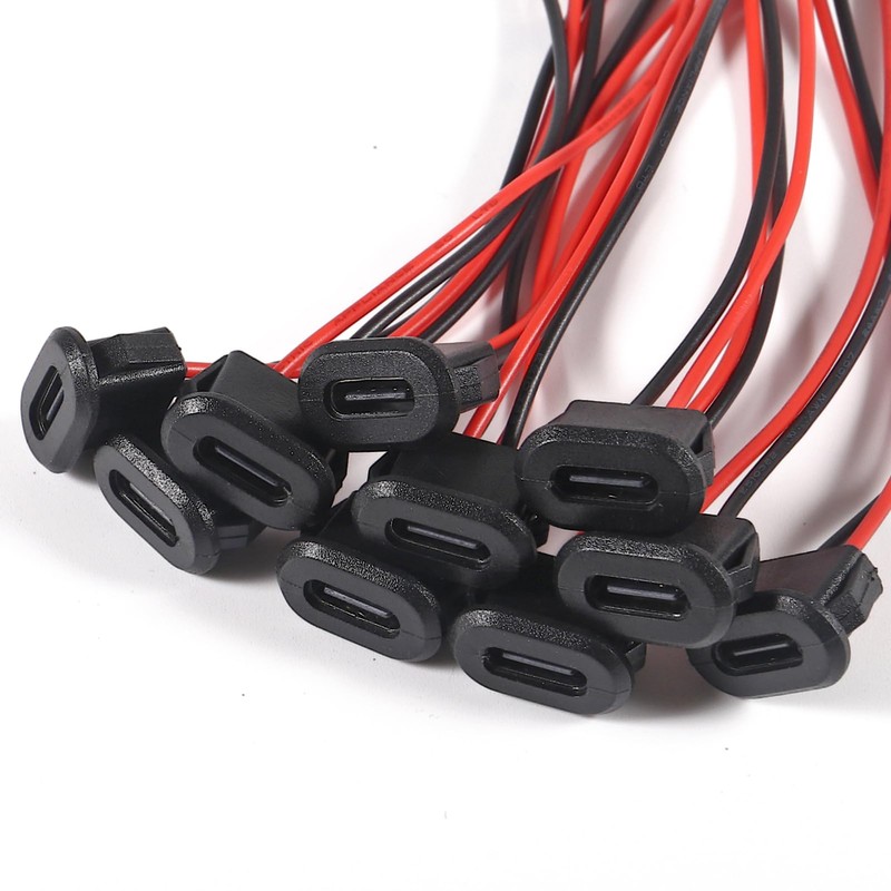 DWEII 10PCS Type-C Female Chassis Waterproof 2P Solder Wire Type