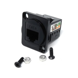 Cat6 RJ45 D-Series Chassis Mount Insert, IDC Punch Down Style Keystone Jack for Bare Wire Cables, Black – Compatible with Standard Faceplates and Wall Plates