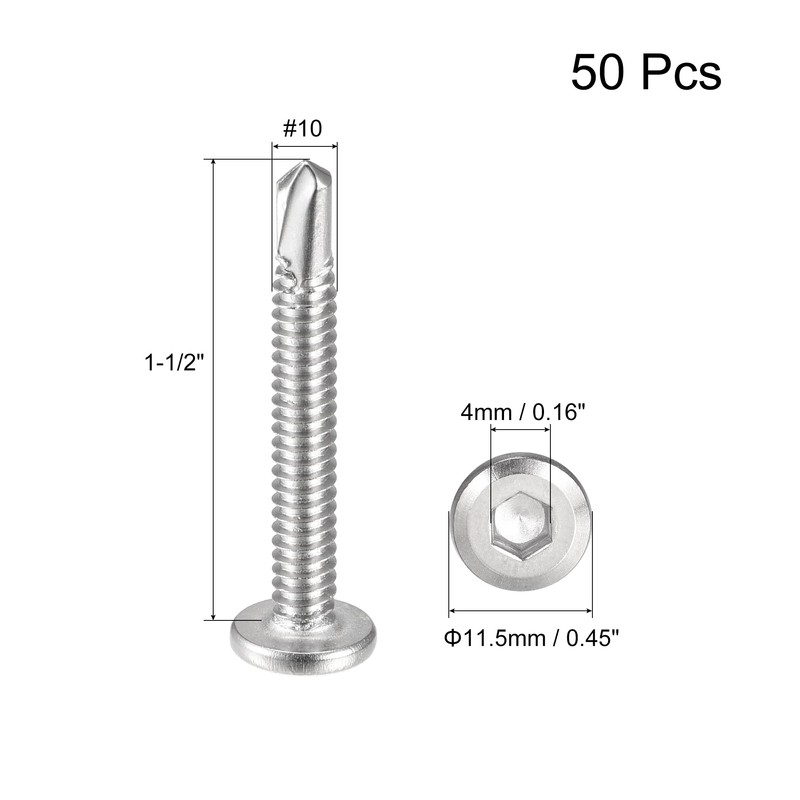 uxcell Hex Socket Self Tapping Screws, #10 x 1-1/2" 410