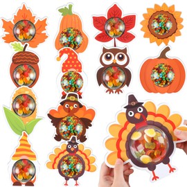 Justforjoyful 24Pcs Thanksgiving Candy Treat Boxes DIY Thanksgiving Fall Candy Dome Thanksgiving Autumn Candy Holder Clear Plastic Half Ball Dome Paper Craft for Thanksgiving Turkey Gift Party Favors