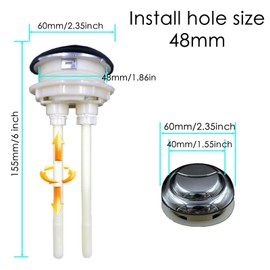 48mm/1.86 inch Toilet Tank Button Toilet Button Flush Button Replacement with Thread Diameter Dual Push Flushing Toilet Button