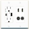 RiteAV 2 Port HDMI 1 Toslink 3.5mm Jack Wall Plate - USB A+C Outlet [White]