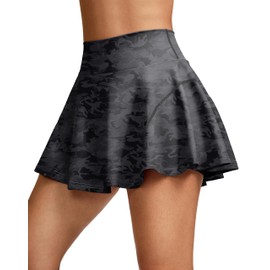 SANTINY Pleated Tennis Skirts for Women with Pockets Women's High Waisted Running Workout Athletic Golf Skorts Skirts(Grey Camo_XS)