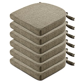 Wellsin Chair Cushions for Dining Chairs 6 Pack - Kitchen Chair Cushions with Ties and Non-Slip Backing - Dining Chair Pads 16"X16"X2", Khaki