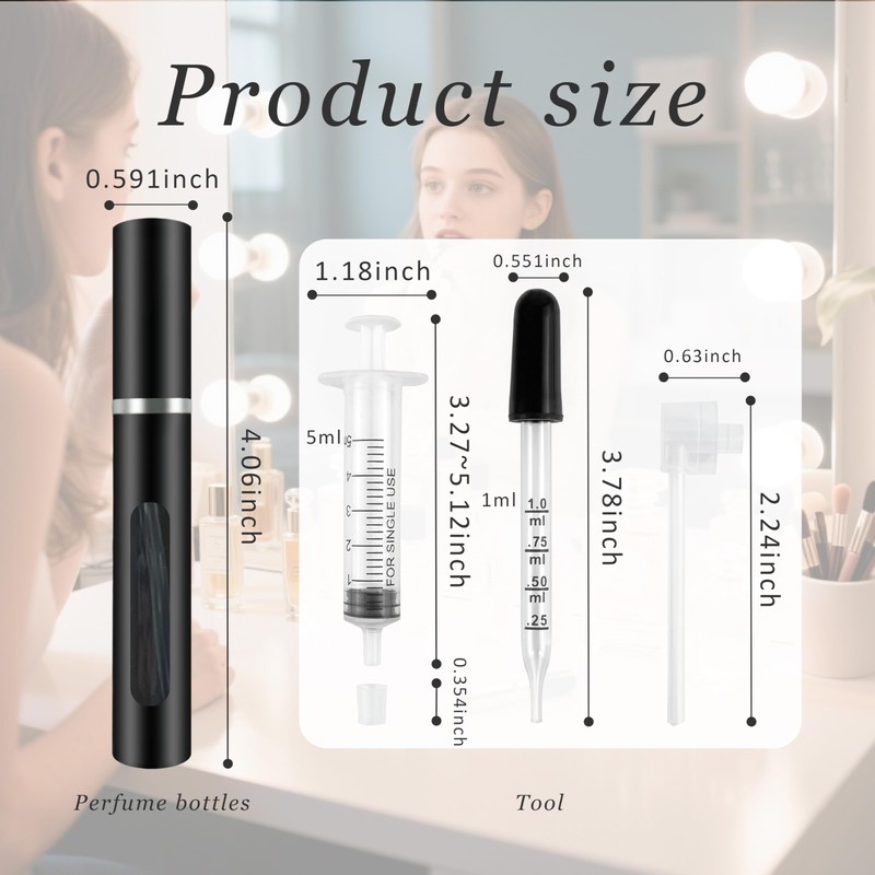 Kewjug 2 Pack Refillable Mini Perfume Atomizer Bottle，Portable Separate Bottles，Travel