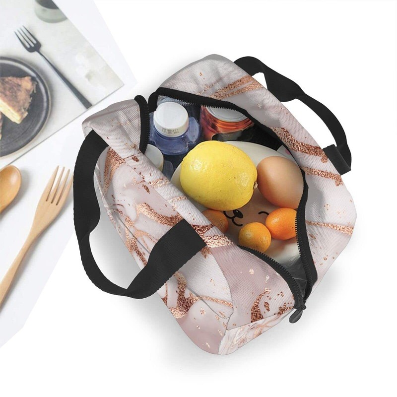 Lunch Bag Insulated Box Marble Painting with Rose Gold Glitter