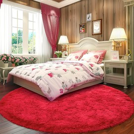 Awaytail Round Fluffy Rug 6FT Red - Super Soft Circle Rug for Kids Room - Shaggy Circular Rug for Nursery Fuzzy Plush Rug for Teen's - Furry Carpet for Boys Girls Room
