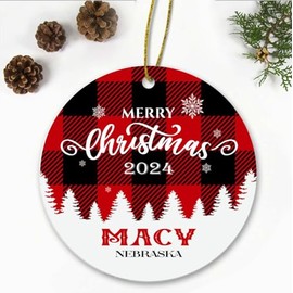 Merry Christmas Macy Nebraska Ornament 2024 - Xmas Holiday Keepsake for Decor Macy NE Ornament Souvenir Gift Family Friends - New Home Ornament 3" Plastic