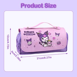 NTGFU Kuromi Pencil Case, Purple Pencil Case for Girls, Large Capacity with Compartments for Students, Kids for School & Office Supplies