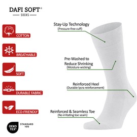 Dafi soft 4 Pairs Men's Seamless Toe Cotton Socks - Premium Comfort, Made in Turkey, Size 9-12 uk, White