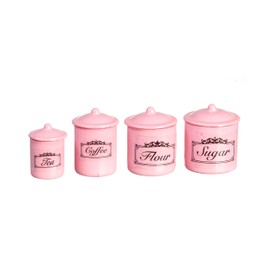 Melody Jane Dollhouse Pink Canister Storage Jar Set 4 Miniature Kitchen Accessory 1:12
