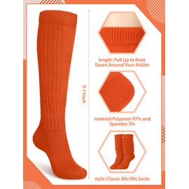 Glitopper Slouch Slouchy Socks Pack Knee High Scrunch 80s 90s Stacked Boot Socks(9-11,Orange)