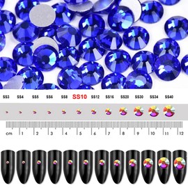 Dowarm 1440 Pieces SS10 Flatback Nail Crystals, 2.8MM Flatback for Craft Nails Dance Costumes, Glue Fix Rhinestones (SS10 / 2.8MM, Blue/Sapphire)