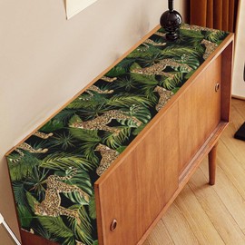 Leopard Print Table Runner, Rustic Tropical Palm Leaf Jungle Woodland Animals Cheetah Wildlife Farmhouse Table Center Decor for Home Kitchen Dining Patio Holiday Party Decorations, 13"x90" Inch