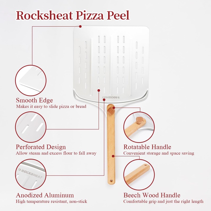 ROCKSHEAT 15x12 Inch Pizza Stone & 12 Inch Rotatable Pizza