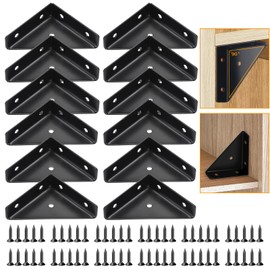 LANMIERT 12Pcs Corner Brace Brackets 66mm x 66mm Bed Corner Brace Brackets Support, Cold Rolled Joining Support for Bed, Table, Cabinet (Black)