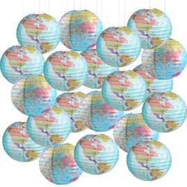 20 Pieces World Map Paper Lanterns 10 Inch Paper Globes Lanterns Map Classroom Lantern Decor Travel Map Hanging Paper Lantern for Home School Birthday Earth Theme Party Decor Supplies