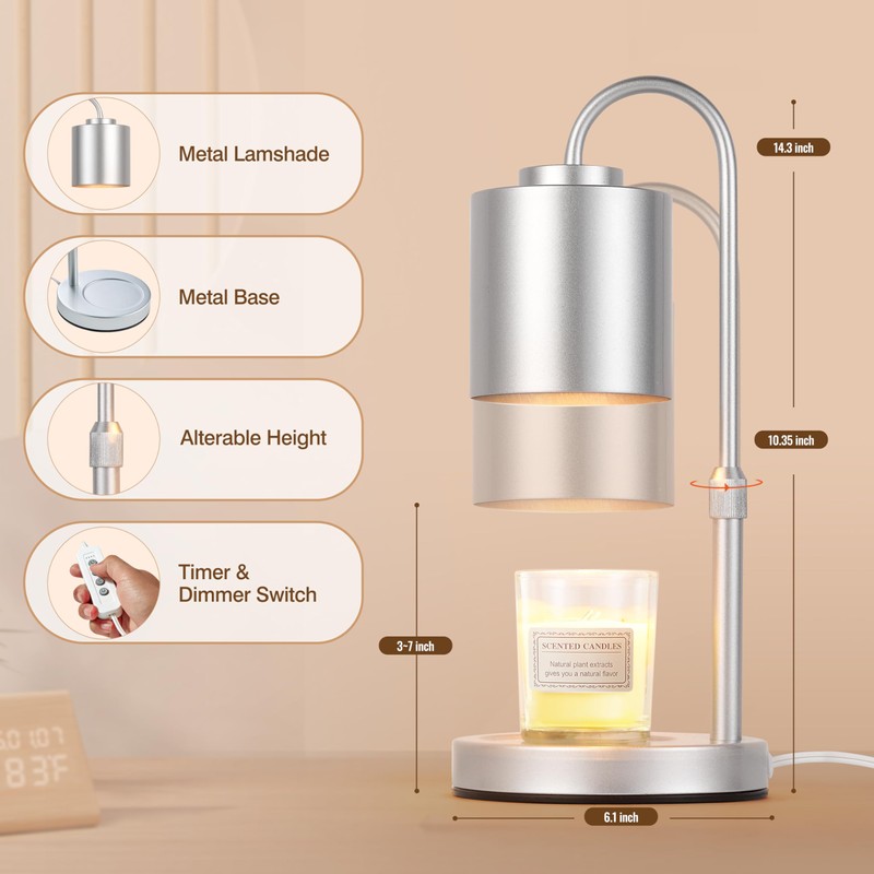 CASTLELIFE Candle Warmer Lamp with Timer & Dimmer, Height Adjustable
