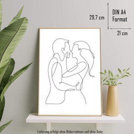 ChicResult Line Art Wandbilder Paarliebe 3er Set moderne Poster - Deko Bilder für Wohnzimmer, Schlafzimmer, Flur - Wanddeko (DIN A4 ohne Bilderrahmen)
