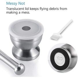 Tera 18/8 Stainless Steel Mortar and Pestle with Brush,Pill Crusher,Spice Grinder,Herb Bowl,Pesto Powder