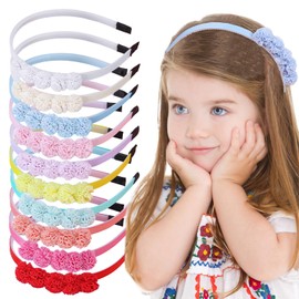 WJYX BOWS 10pcs/set Girls Lace Flower Headbands Pastel Colors Plastic Hair Bands Eleghant Floral Hair Accessories for Girl and Women,Decorative Hairband for Wedding,Party and Prom