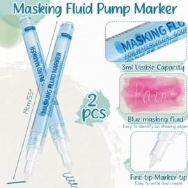 Feifeiya 2 Pcs Masking Fluid Pen for Watercolor Painting, Capacity with Applicator Tip, Masking Fluid Marker for Various Art Projects Watercolor Ink (0.7mm,Blue)